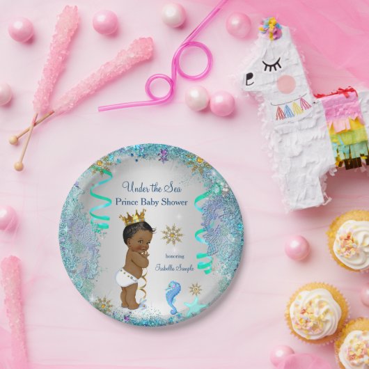 海の下の青い金ゴールド王子の赤ちゃんシャワーエスニック ペーパープレート (パーティー)