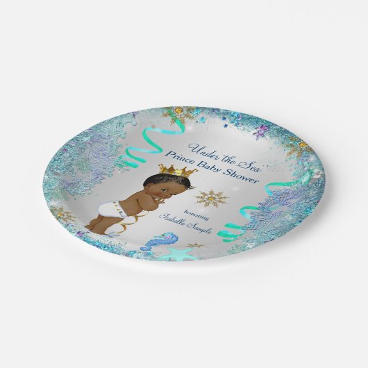 海の下の青い金ゴールド王子の赤ちゃんシャワーエスニック ペーパープレート (アングル)