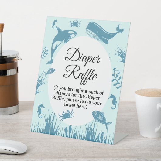 海の下の青の赤ちゃんシャワーおむつラッフルサイン 台座サイン (インサイチュ)