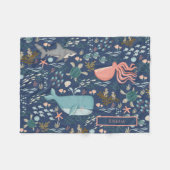 海の下の青サンゴのタコ鯨のサメの名前 フリースブランケット (正面(横))