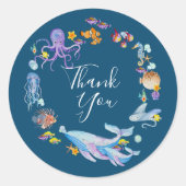 海の下の青ベビーシャワーありがとう ラウンドシール (正面)