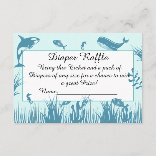 海の下の青ベビーシャワーおむつラッフル エンクロージャーカード (正面)