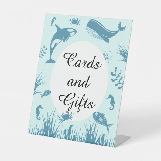 海の下の青ベビーシャワーカード&ギフトサイン 台座サイン (正面)