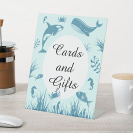 海の下の青ベビーシャワーカード&ギフトサイン 台座サイン