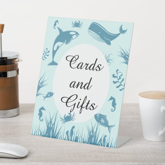 海の下の青ベビーシャワーカード&ギフトサイン 台座サイン (インサイチュ)