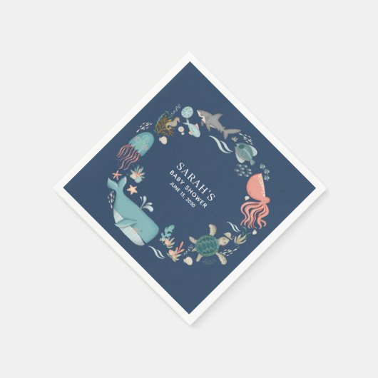 海の下の青ベビーシャワーナプキンス スタンダードカクテルナプキン (角)