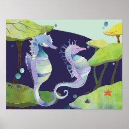 海の下の青紫のウマノタエビ ポスター