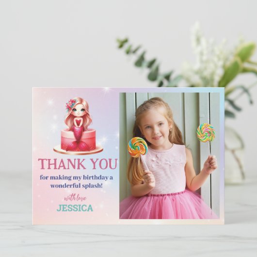 海の下の魔法のマーメイド5番目の誕生日の写真 招待状 (スタンド正面)