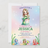 海の下の魔法のマーメイド5番目の誕生日の写真 招待状 (正面)