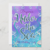 海の下の魔法の世界 パープル ティール 3 枚の写真のパーティー 招待状 (裏面)