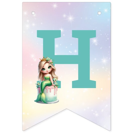 海の下の魔法の人魚誕生日写真 バンティングフラッグ (第2の旗)