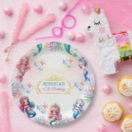 海の下の魔法の人魚誕生日写真 ペーパープレート