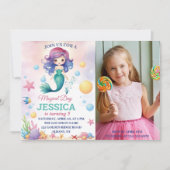 海の下の魔法の人魚誕生日写真 招待状 (正面)