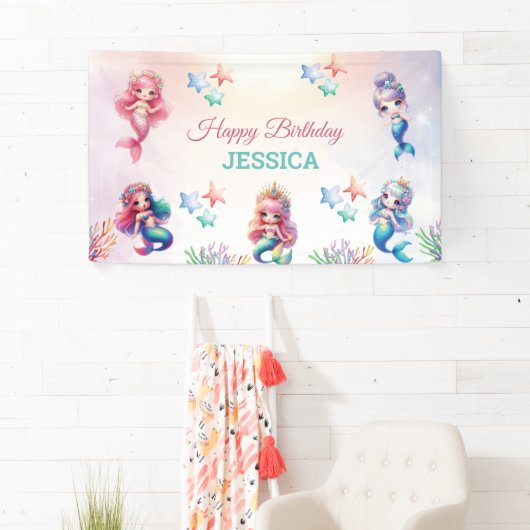 海の下の魔法の人魚誕生日写真 横断幕 (インサイチュ)