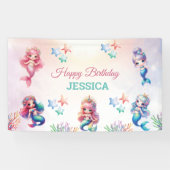 海の下の魔法の人魚誕生日写真 横断幕 (横)