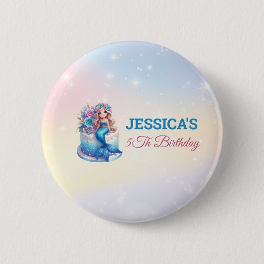 海の下の魔法の人魚誕生日写真 缶バッジ (正面)