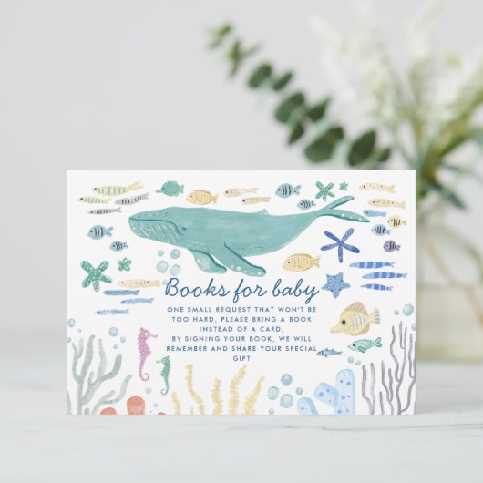 海の下の鯨の赤ん坊シャワーの本ベビー エンクロージャーカード (スタンド正面)