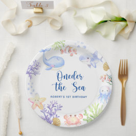 海の下の1歳の誕生日 Oneder The Sea ペーパープレート