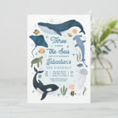 海の下の3つのクジラザメの海の生き物の誕生日 招待状 (スタンド正面)