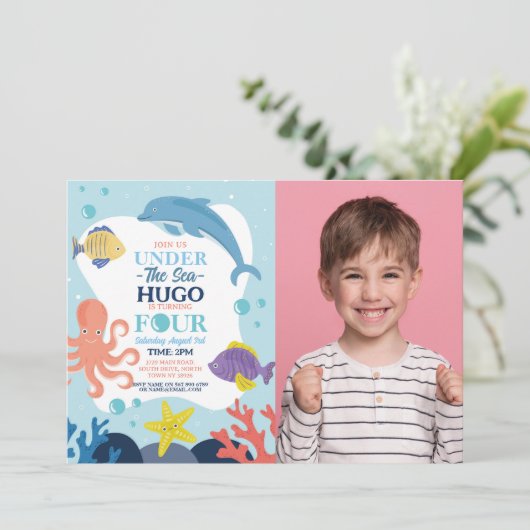 海の下の4つの海洋のイルカとタコの4枚目の写真 招待状 (スタンド正面)