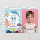 海の下の4つの海洋のイルカとタコの4枚目の写真 招待状 (正面/裏面)