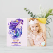 海の下のMermaid誕生日の写真パーティー 招待状 (スタンド正面)