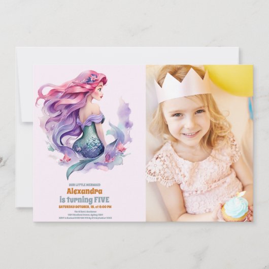 海の下のMermaid誕生日の写真パーティー 招待状