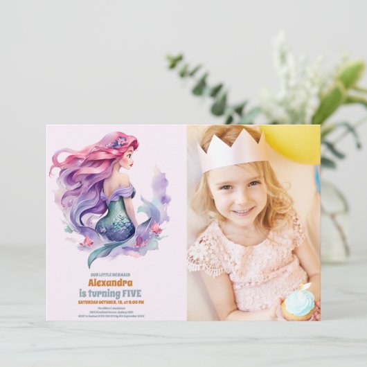 海の下のMermaid誕生日の写真パーティー 招待状 (スタンド正面)