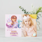 海の下のMermaid誕生日の写真パーティー 招待状 (スタンド正面)