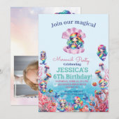 海の下のMermaid 6誕生日の写真 招待状 (正面/裏面)