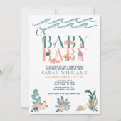 海の下のQRコードツインオベビー赤ちゃんシャワー 招待状 (正面)