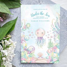 海の下のQRコード青い水の色の赤ちゃんシャワー 招待状