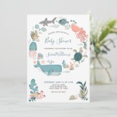 海の下のQRコード青い水の色の赤ちゃんシャワー 招待状 (スタンド正面)