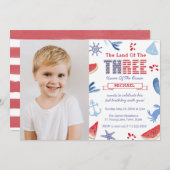 海の下または航海の3歳の誕生日パーティー写真 招待状 (正面/裏面)