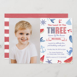 海の下または航海の3歳の誕生日パーティー写真 招待状