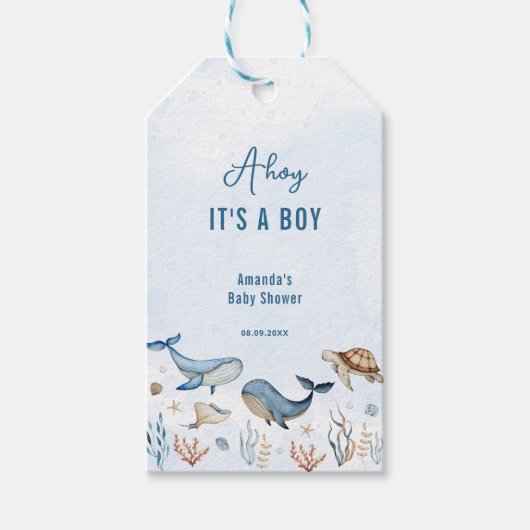 海の下アホイそれは男の子の赤ちゃんシャワーだ ギフトタグ (正面)