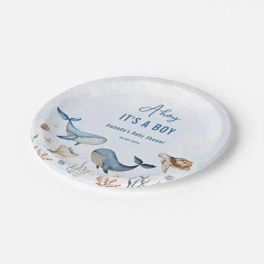 海の下アホイそれは男の子の赤ちゃんシャワーだ ペーパープレート (アングル)