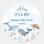 海の下アホイそれは男の子の赤ちゃんシャワーだ ラウンドシール (正面)