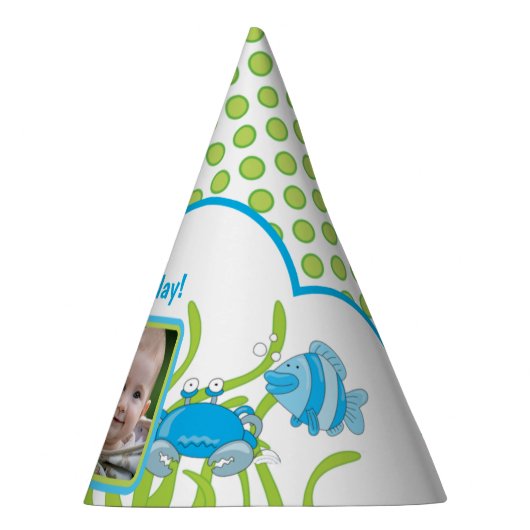 海の下パーソナライズされたで1歳の誕生日の写真 パーティーハット (右)