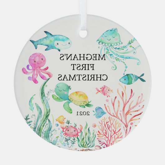 海の下ベビー初めてのクリスマス ガラスオーナメント (裏面)