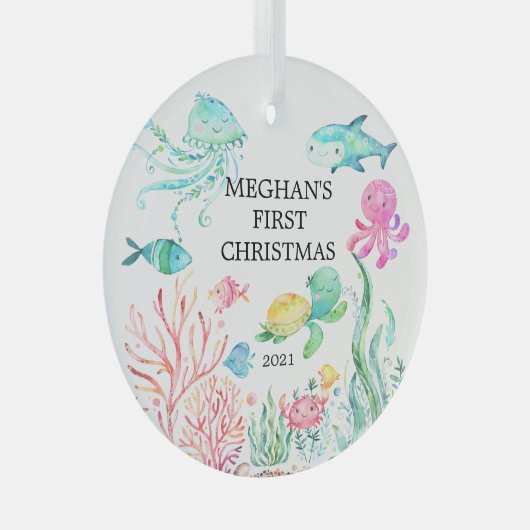 海の下ベビー初めてのクリスマス ガラスオーナメント (正面右)