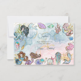 海の下メルメイドキッズハッピーバースデー カード