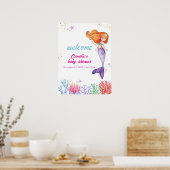 海の下モダンで人魚のサンゴの赤ちゃんシャワー歓迎 ポスター (キッチン)