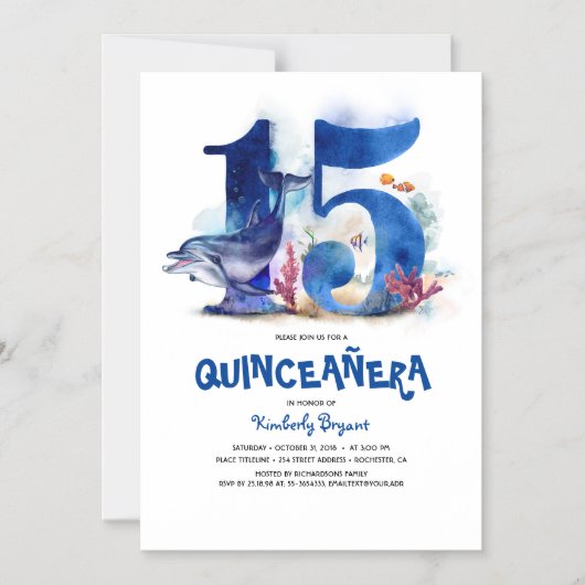 海の下ユニークキンセアニェラ15誕生日 マグネット招待状 (正面)
