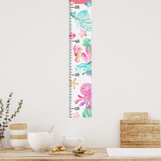 海の下海かわいいピンクティール(緑がかった色)成長図 ポスター (キッチン)