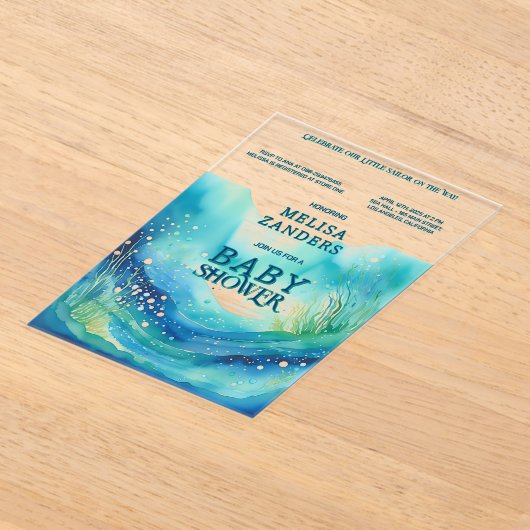 海の下男の赤ちゃんかわいい水の色の泡 アクリル招待状 (レイダウン)