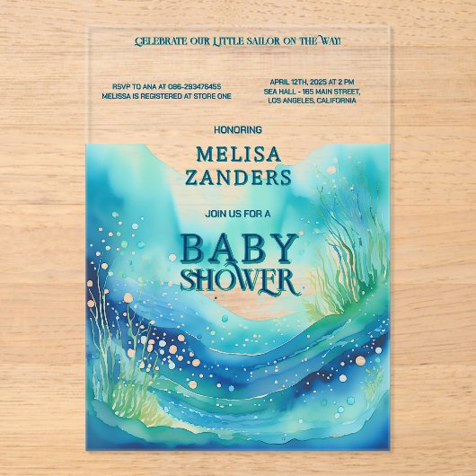 海の下男の赤ちゃんかわいい水の色の泡 アクリル招待状 (正面)