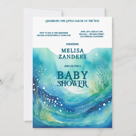 海の下男の赤ちゃんかわいい水の色の泡 招待状 (正面)