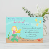 海の下、かわいい人魚の女の子の誕生会 招待状 (スタンド正面)