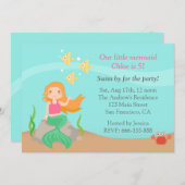 海の下、かわいい人魚の女の子の誕生会 招待状 (正面/裏面)